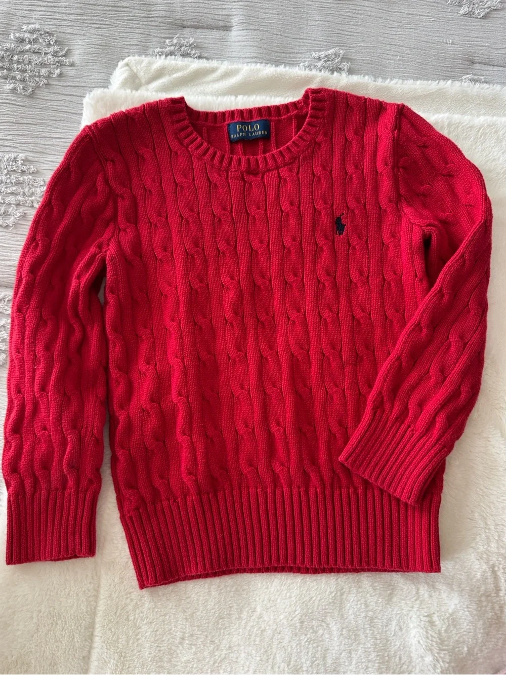 Ralph Lauren polo red knit crewneck long sleeve sweater size small (7/8)